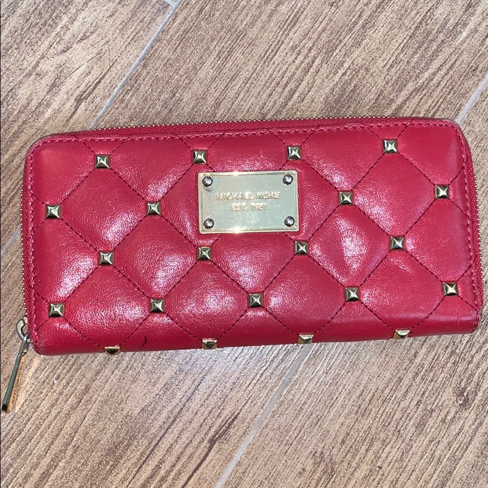 Michael kors studded red wallet !!! Must see!